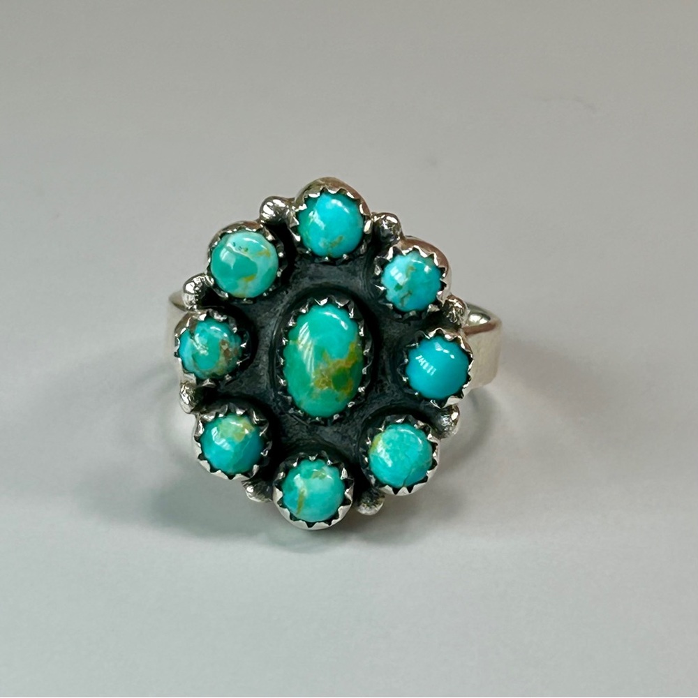 925 Sterling Silver Kingman Turquoise Cluster Ring